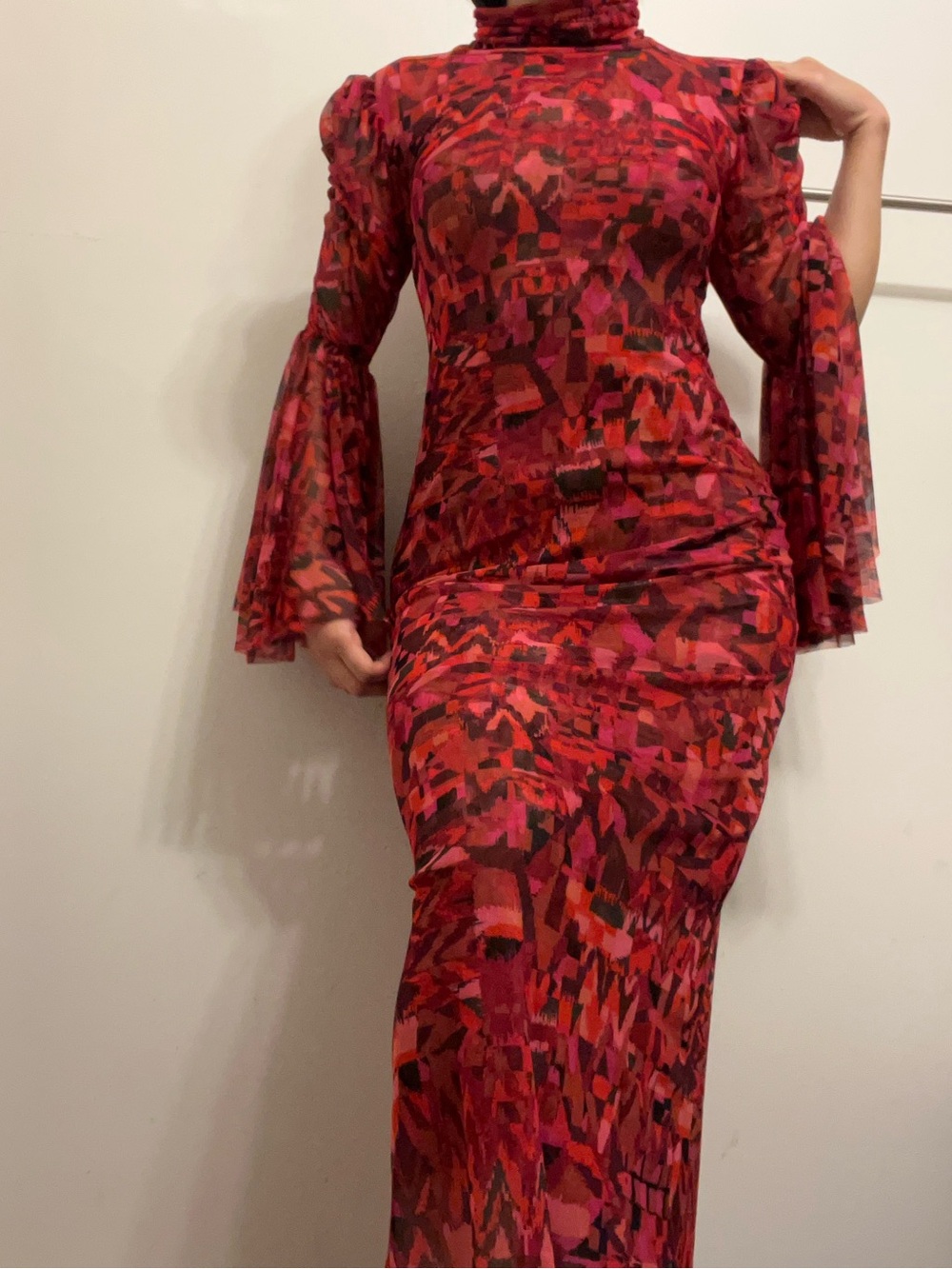 Misa Los Angeles Red & Pink Abstract Print Maxi Dress